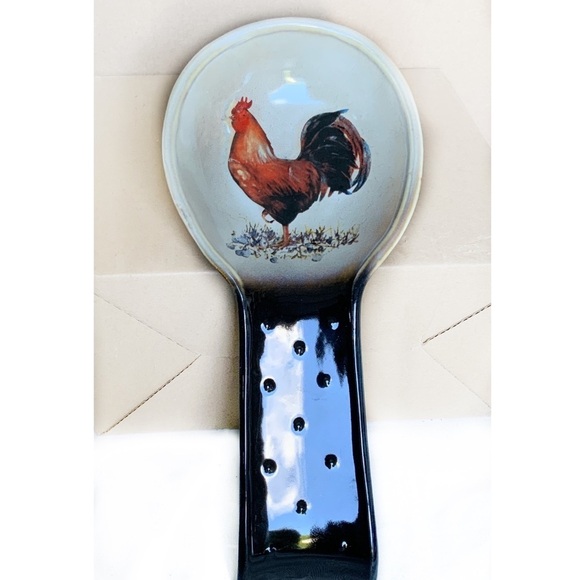 Rooster Spoon Rest Artisan Rustic Glazed Ceramic NEW - Picture 1 of 6